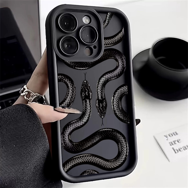 Phone Cases Iphone 12 - Black Snake Print Phone Case For